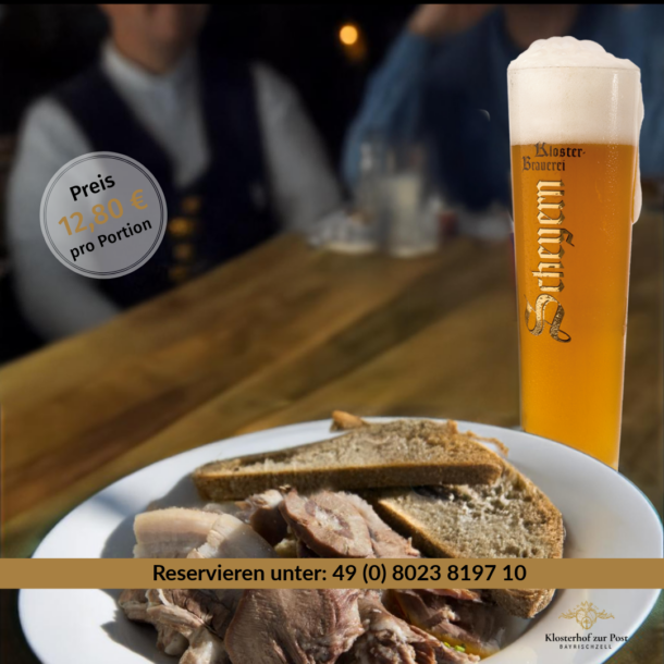 Kesselfleischessen am Rosenmontag im Klosterhof zur Post in Bayrischzell mit Bier der Klosterbrauerei Scheyern